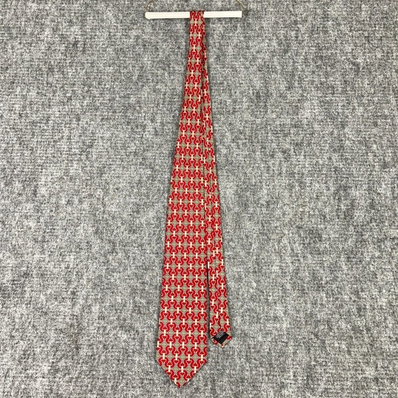 Paolo Gucci Silk Tie Mens Vintage Made In Italy Red Equestrian Chain Pattern - Picture 4 of 9
